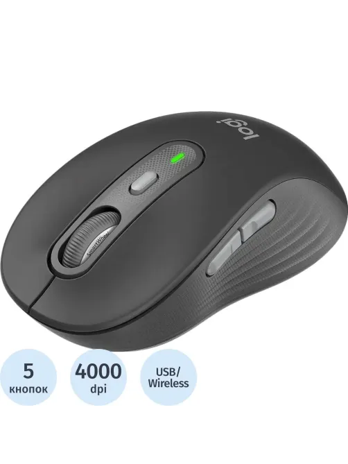 Мышь компьютерная Logitech M750 4000dpi BT/USB 5but(910-006269)графит