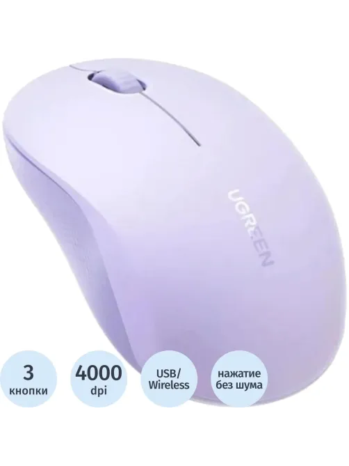 Мышь компьютерная UGREEN беспр. M331 (65626) Multi-mode BT&GHz сиреневый