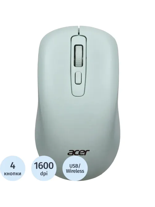 Мышь компьютерная Acer OMR309 зел. оптич. 1600dpi USB 4but (ZL.MCECC.030)