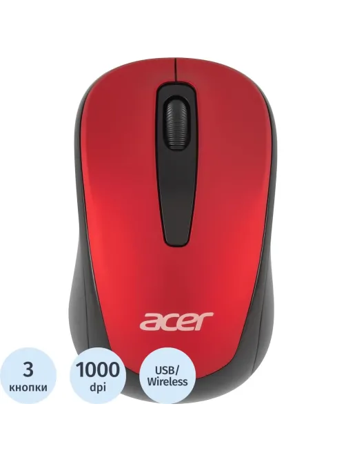Мышь компьютерная Acer OMR136 красный  (1000dpi/WLS/USB/3кн (ZL.MCEEE.01J)