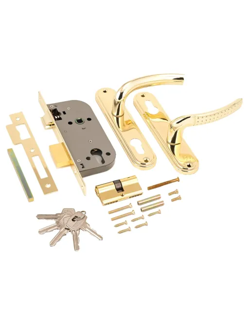 Замок врезной УЗК_Аллюр 132/1 GP сталь латунь(с руч,д/дерев.двери/5кл)