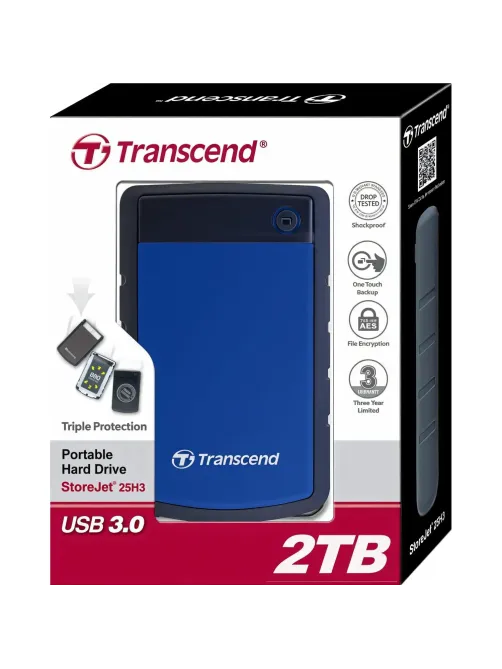 Портативный HDD Transcend StoreJet 25H3 2Tb 2.5, USB 3.0, син, TS2TSJ25H3B
