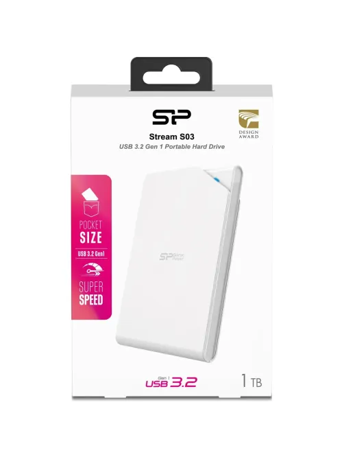 Портативный HDD Silicon Power Stream S03 1 TB USB 3.2, белый, пластик