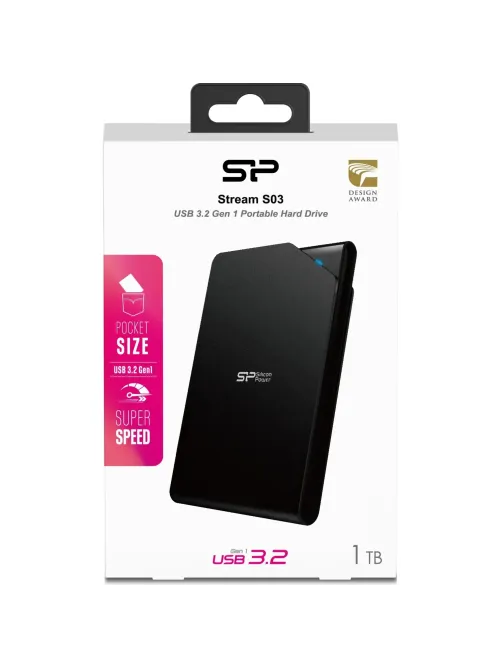 Портативный HDD Silicon Power Stream S03 1 TB USB 3.2, черный, пластик