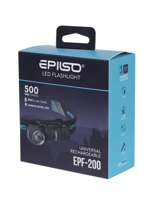 Фонарь EPILSO EPF-200 (карманный, налобный, Luminus SST20 10W, аккум 16340)