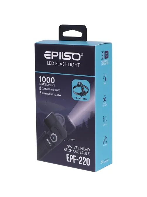 Фонарь EPILSO EPF-220 (карманный, налобный, Luminus SST40, 10W, аккум18650)
