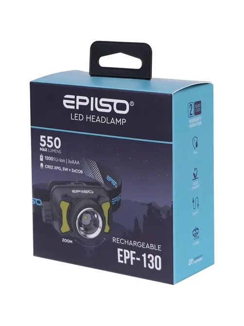 Фонарь EPILSO EPF-130 (налобный, CREE XPG 5W + 2COB, аккум. 1200mAh / ААА)