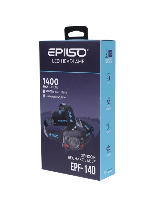 Фонарь EPILSO EPF-140 (налобный, Luminus SST40, 20W, 2 аккум. 18650)
