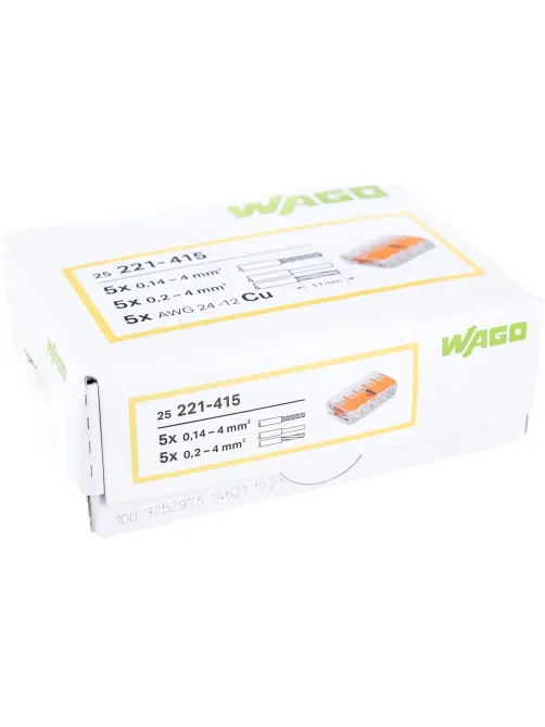 Клемма WAGO 221-415 (5Х4,0мм2 с рычажком) уп.(25шт)