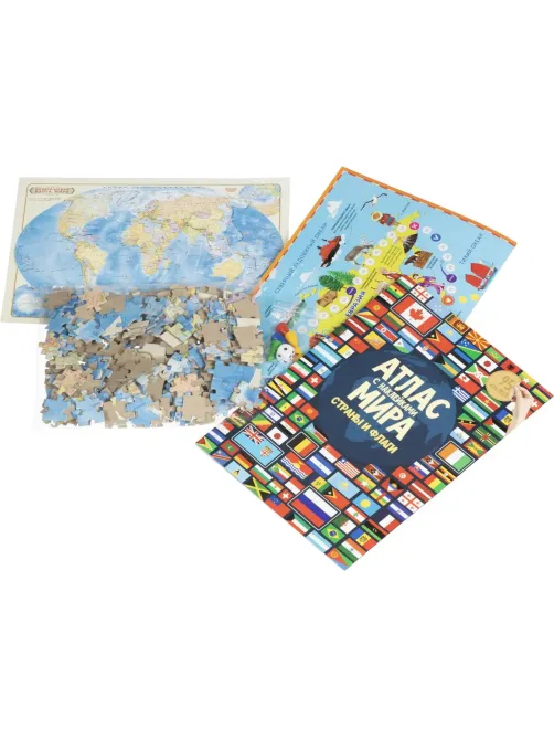 Настольная игра Страны и флаги набор Пазл+Атлас+ Игра-ходилка