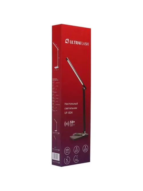 Светильник Ultraflash UF-834 C02 черн (Led настол, 8Вт, 5 ССТ, ночник, Зар)
