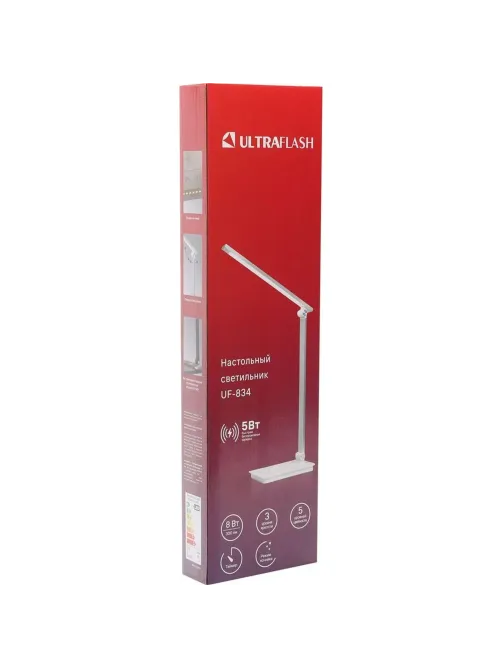 Светильник Ultraflash UF-834 C01 бел (Led настол, 8Вт, 5 ССТ, ночник, зар.)