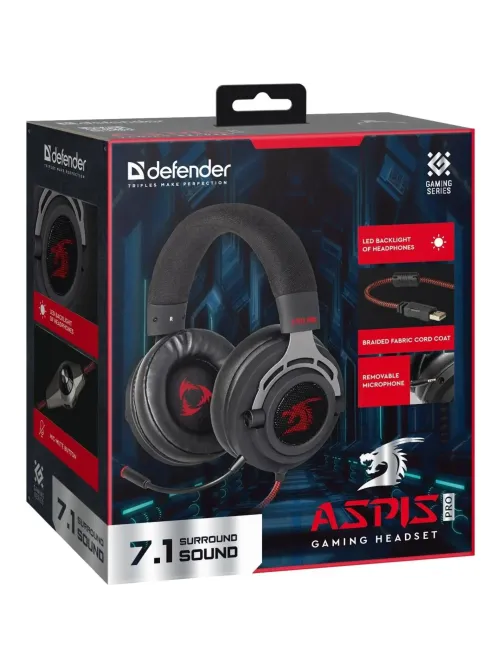 Гарнитура Defender Aspis Pro объемный звук 7.1, игровая провод 2м (64221)
