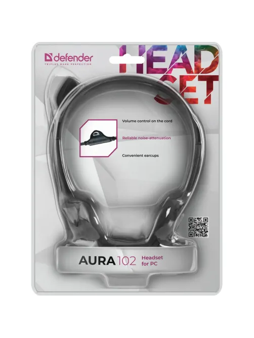 Гарнитура Defender Aura 102 черный, кабель 1,8 м (63102)