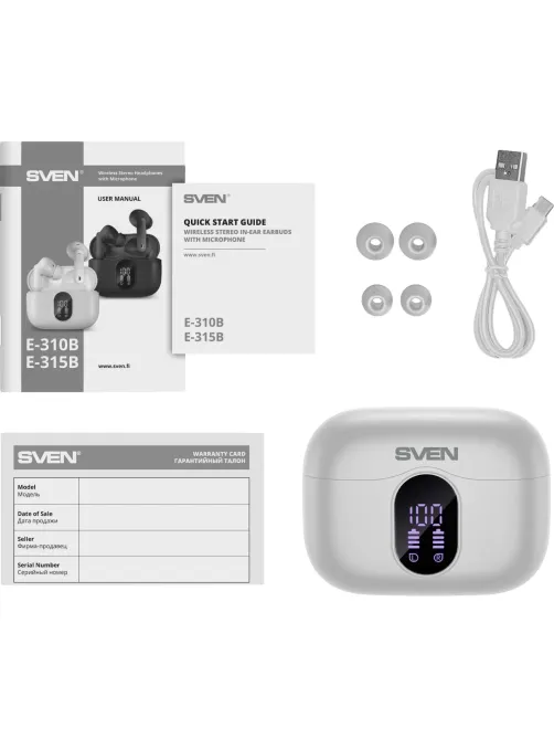 Наушники Sven E-310B, белый, Bluetooth, TWS, ANC, ENC