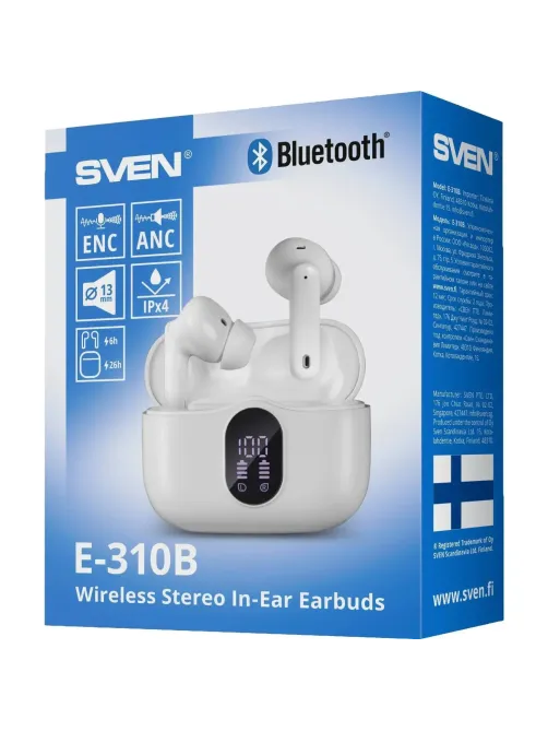 Наушники Sven E-310B, белый, Bluetooth, TWS, ANC, ENC