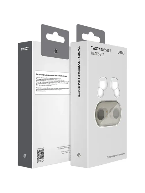 Наушники Pero TWS07 Invisible White, bluetooth