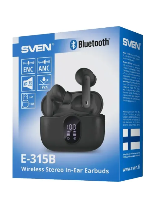 Наушники Sven E-315B, черный, Bluetooth, TWS, ANC, ENC