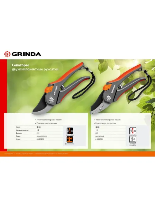 Секатор контактный GRINDA G-28, 205 мм (8-423203_z02)