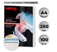 Обложки для переплета пластиковые  прозрач,A4,250мкм,100шт/уп