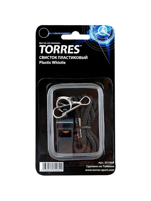 Свисток пласт. с шариком TORRES, SS1009, шнурок с карабином черный