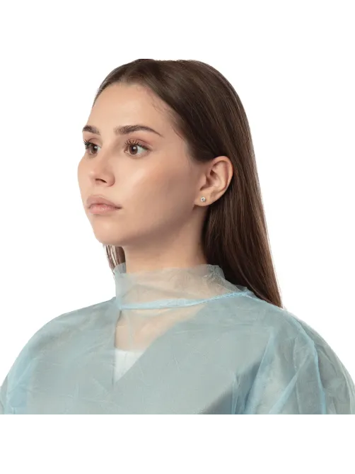 Халат н/с , на завязк, рук.рез, дл.110см, XL, пл 20, голуб, 10 шт/уп