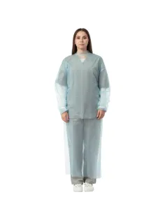 Халат н/с , на завязк, рук.рез, дл.110см, XL, пл 20, голуб, 10 шт/уп