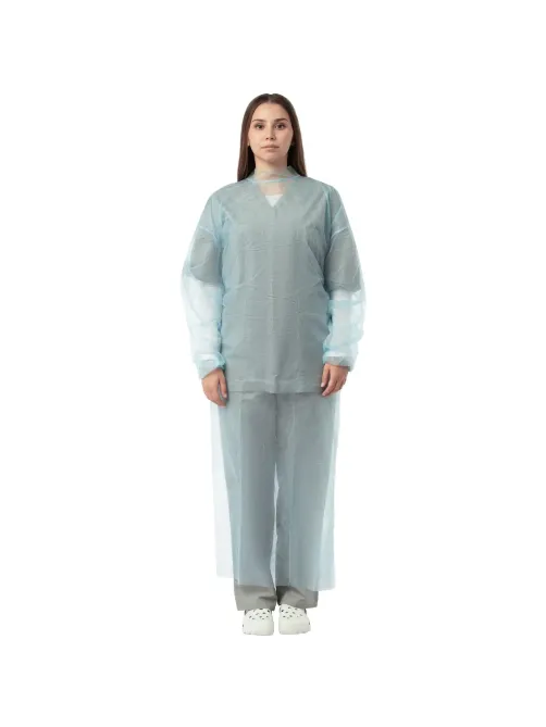 Халат н/с , на завязк, рук.рез, дл.110см, XL, пл 20, голуб, 10 шт/уп