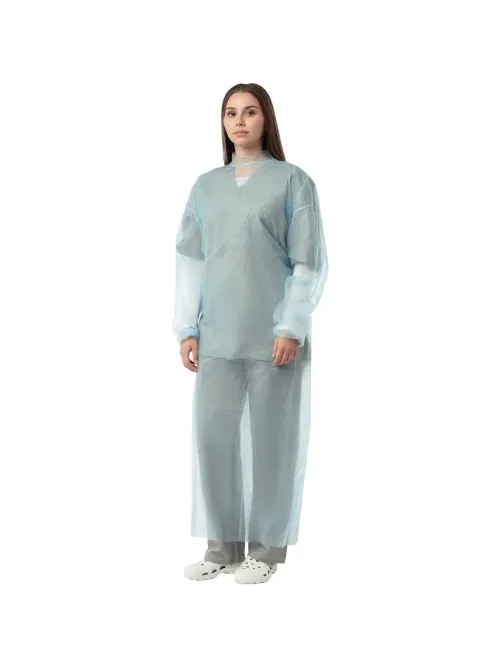 Халат н/с , на завязк, рук.рез, дл.110см, XL, пл 20, голуб, 10 шт/уп