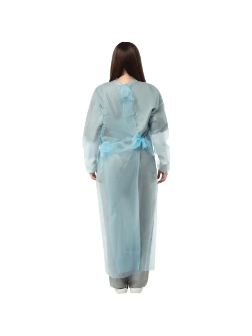 Халат н/с , на завязк, рук.рез, дл.110см, XL, пл 20, голуб, 10 шт/уп
