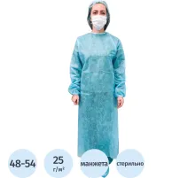 Халат хирург. стер, ЕВРО, рук.манжет, дл.140 см,р.48-54,пл.25,,1шт,5359/1