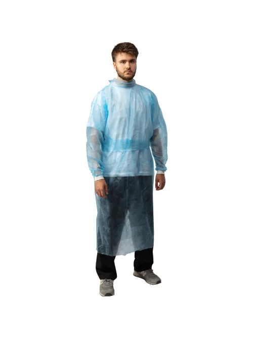 Халат н/с , на завязк, рук.манж, дл.110см, XXL,пл 20, голуб, 10 шт/уп