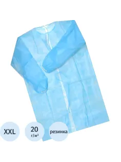 Халат н/с , на завязк, рук.рез, дл.110см, XXL, пл 20, голуб, 10 шт/уп