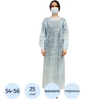 Халат хирург. стер, ЕВРО, рук.манж, дл.140 см, р.54-56, пл.25, смс, 1шт