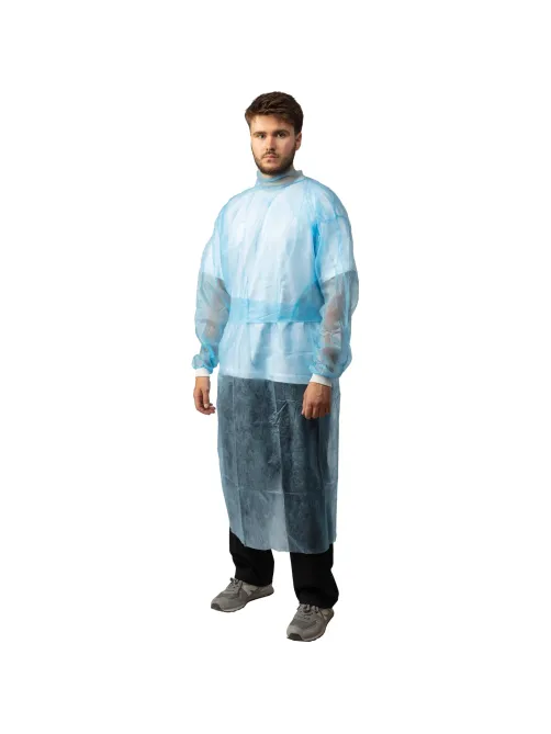 Халат н/с , на завязк, рук.манж, дл.110см, XXL,пл 20, голуб, 10 шт/уп