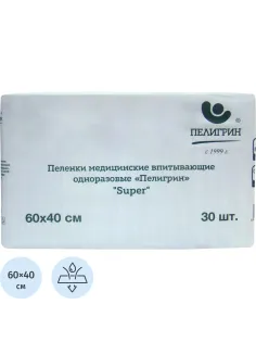Пелёнка впитывающая Пелигрин 60х40см, Super, 30шт/уп (М60х40/30S)