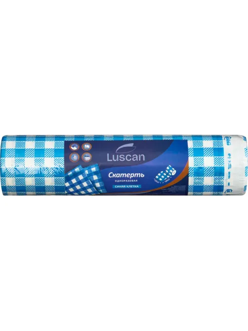 Скатерть одноразовая Luscan, 120х200см 6шт/рулон, синяя клетка