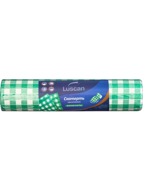 Скатерть одноразовая Luscan, 120х200см 6шт/рулон, зеленая клетка