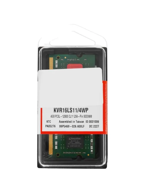 Модуль памяти Kingston DDR3L SO-DIMM 4GB 1600Мгц (KVR16LS11/4WP)