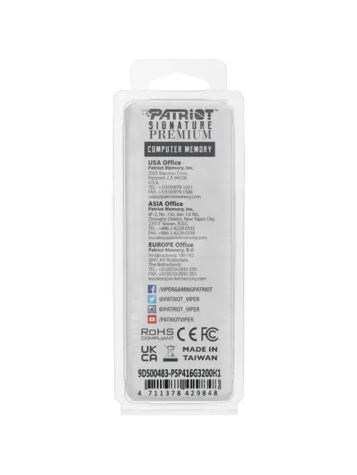 Модуль памяти Patriot Memory DDR4 DIMM 16GB 3200Мгц(PSP416G3200H1)