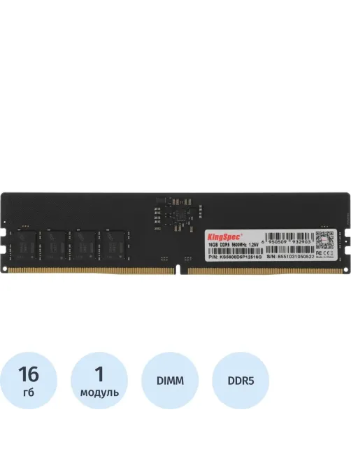 Модуль памяти KingSpec DDR5 DIMM 16GB 5600Мгц (KS5600D5P12516G)