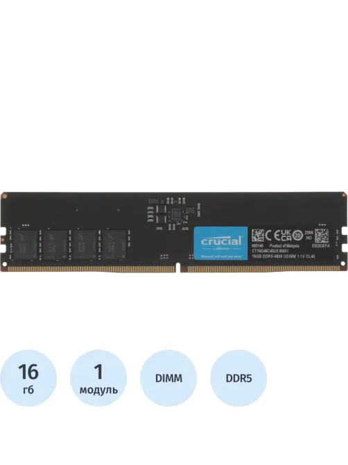 Модуль памяти Crucial DDR5 DIMM 16GB 4800Мгц(CT16G48C40U5)