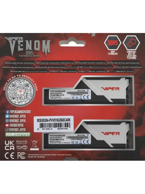 Модуль памяти Patriot Viper DDR5 DIMM 16Gb(2x8Gb) 5600Мгц(PVV516G560C40K) 
