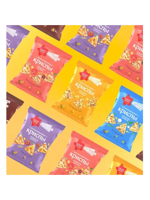 Чипсы Happy Corn цельно кукурузно рисовые,пряный томат,без жарки 50гx18ш/УП