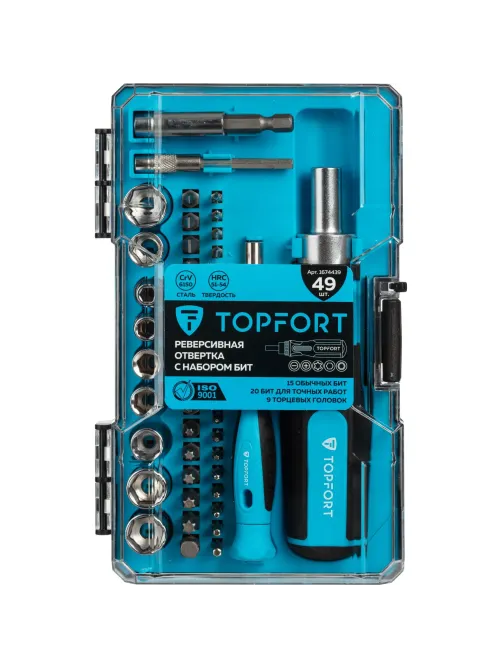 Отвертка с набором бит, обычные + точные, 49 предметов Topfort (580149)