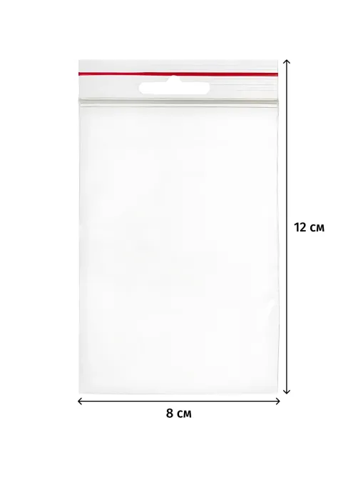 Пакет с замком (Zip Lock) 8х12 см с европодвесом, 60 мкм, 100 шт/уп