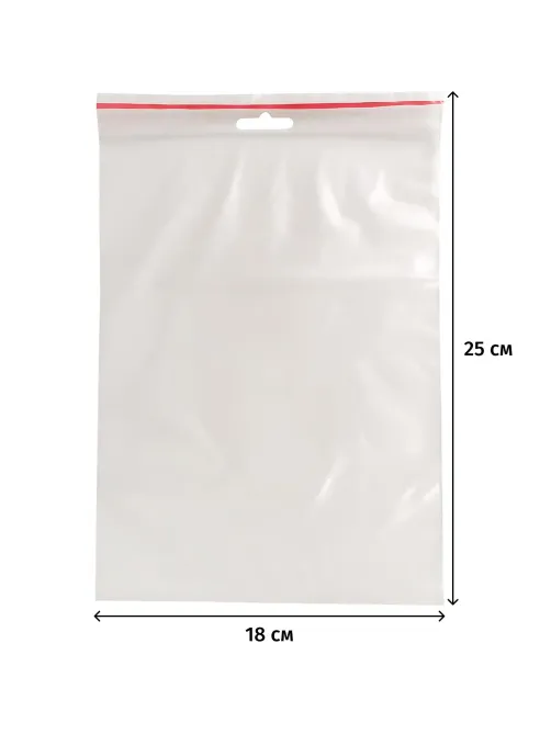 Пакет с замком (Zip Lock) с европодвесом 18 х 25 см, 60 мкм, 100 шт/уп