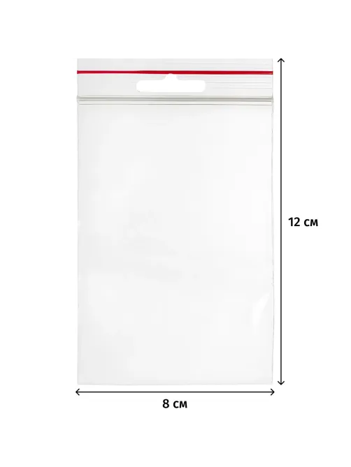 Пакет с замком (Zip Lock) с европодвесом 8 х 12 см, 60 мкм, 100 шт/уп