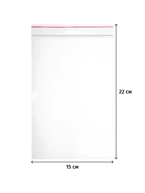 Пакет с замком (Zip Lock) с европодвесом 15 х 22 см, 60 мкм, 100 шт/уп