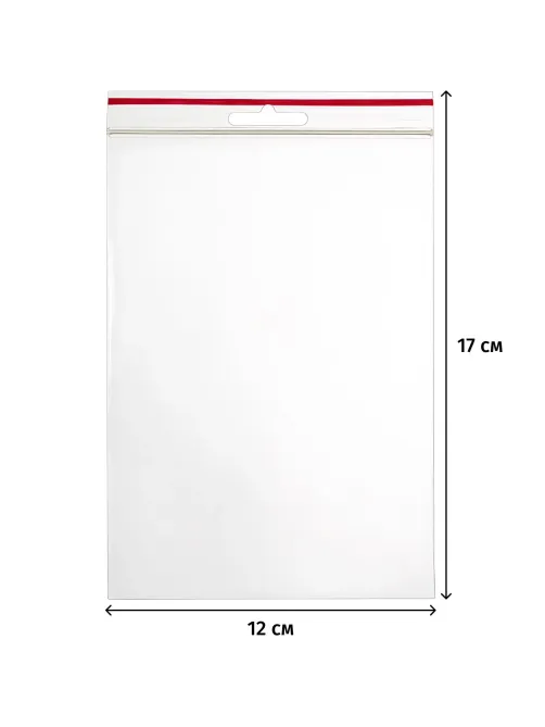Пакет с замком (Zip Lock) с европодвесом 12 х 17 см, 60 мкм, 100 шт/уп